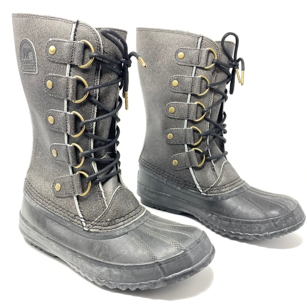 Sorel Women's Grey Black Lace-Up Winter Rain/Snow Boots